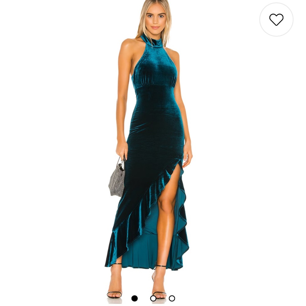 Lovers + Friends Teal Velvet High-Low Dress